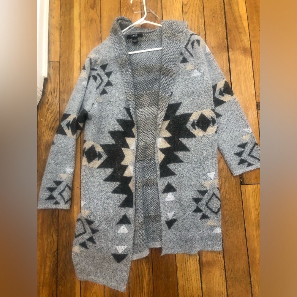 Geometric Southwestern Pattern Hooded Cardigan Sweater